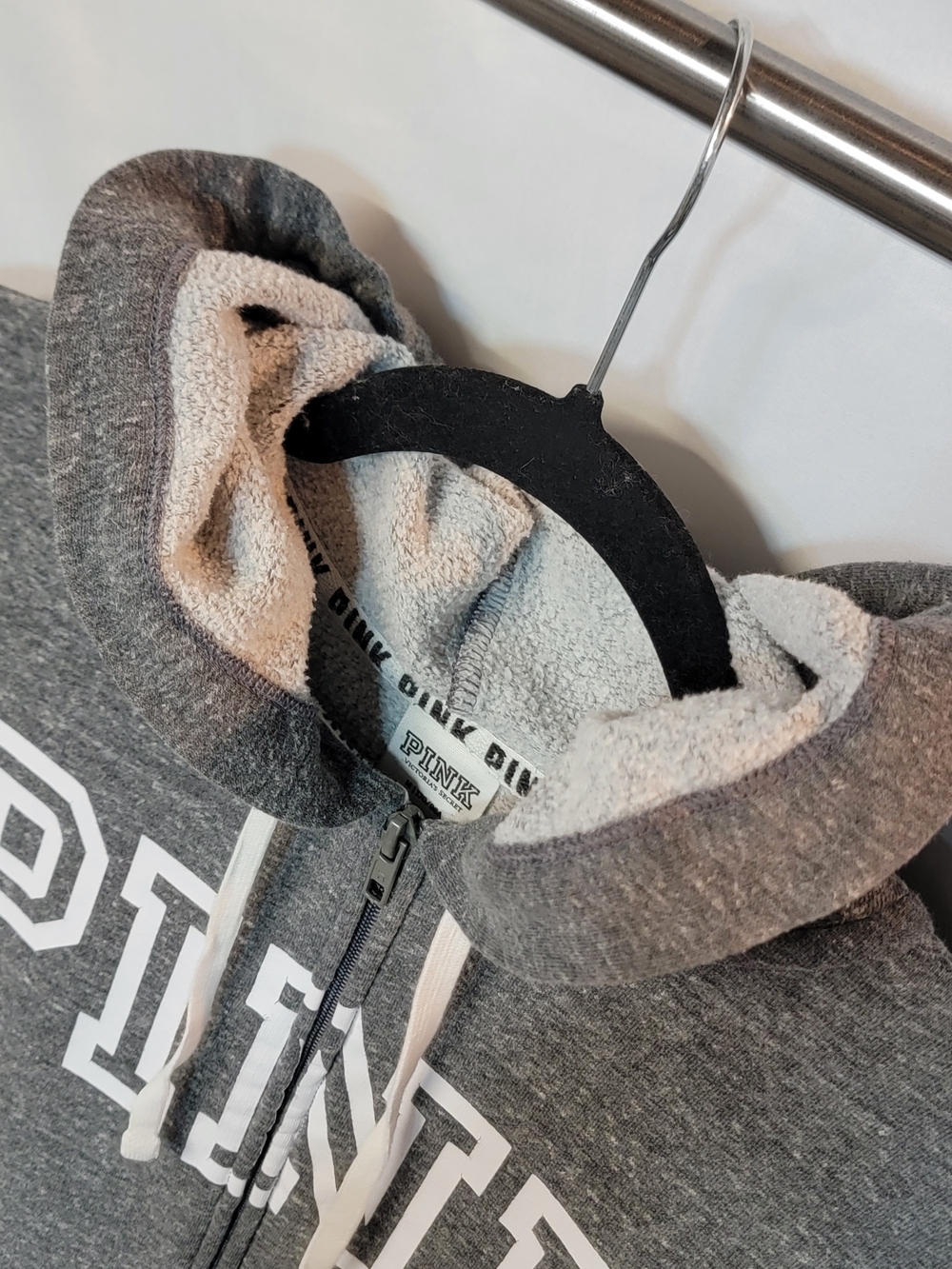 PINK Victoria's Secret Gray Zip-Up Hoodie with White Logo - Picture 5 of 10